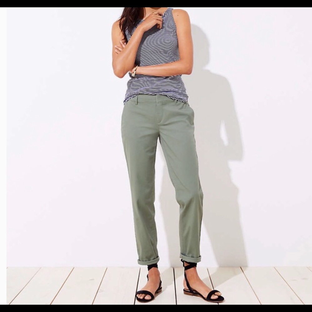 Loft Green Rolled Cuff Girlfriend Chino